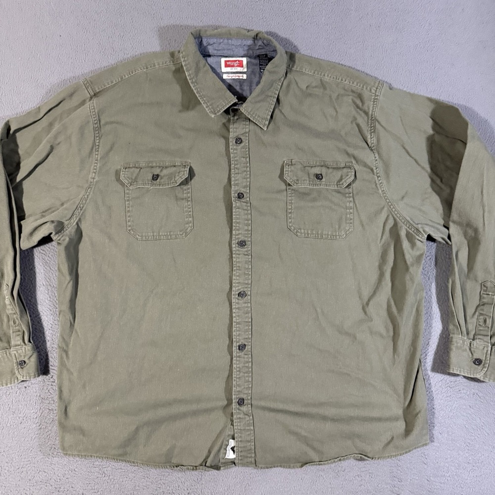Wrangler Shirt Mens Size 3XL Green Button‎ Front Long Sleeve Workwear Cotton